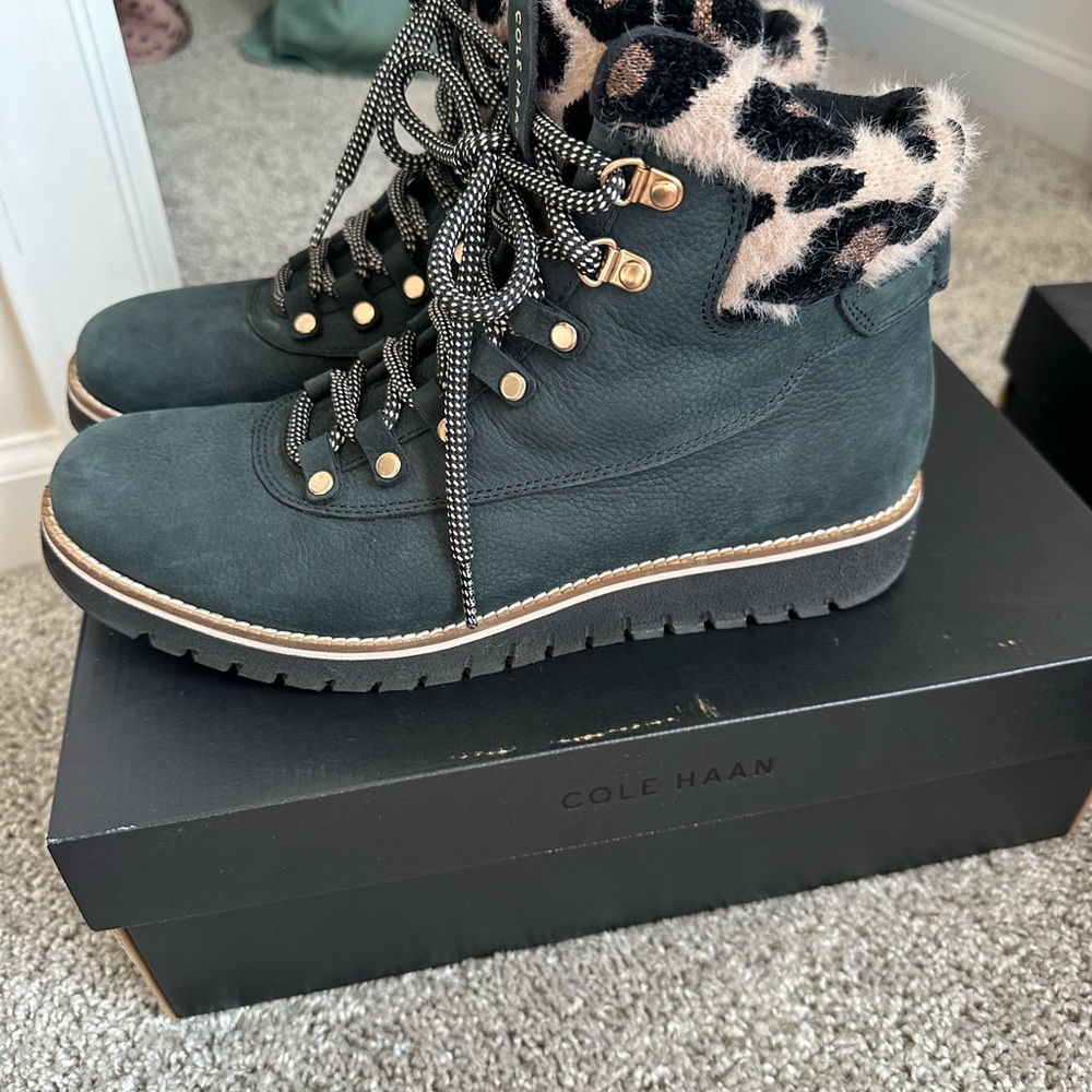 Cole Haan GrandWomen's Black Boots with Leopard Print